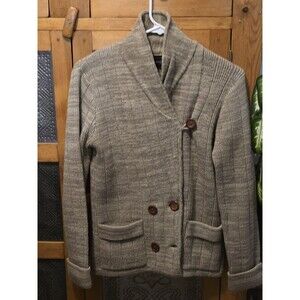 Monarch Knits Vintage Women's Ivory/brown Button Down Cardigan Sweater